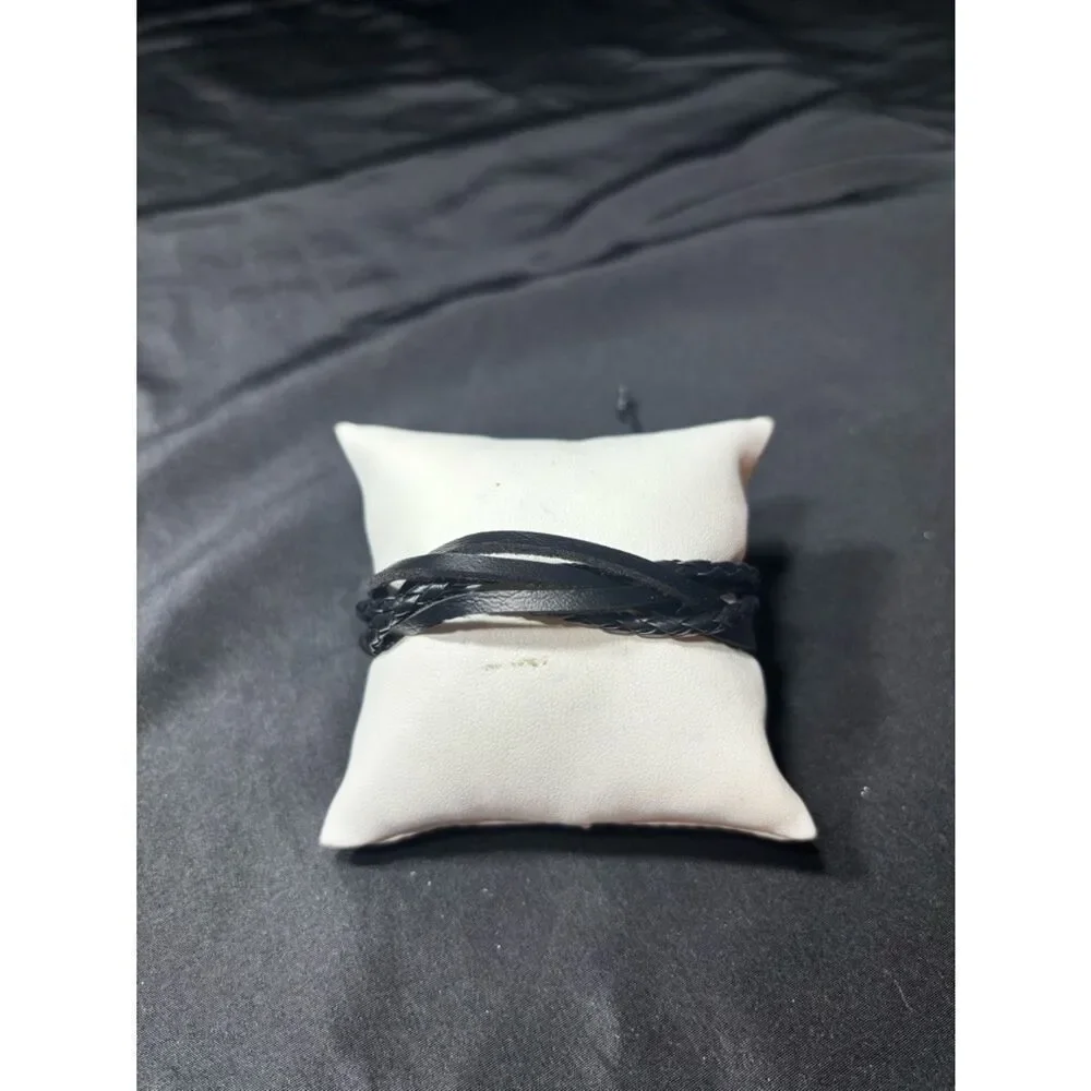 New Handwoven Black Leather Braided Bracelet